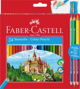 Kredki ołówkowe trójkątne FABER-CASTELL 24 kolory + 3 kredki dwustronne + temperówka