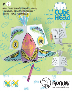 Kolorowanka Papuga Cube head. Złóż i pokoloruj
