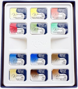 Zestaw farb akwarelowych Rosa Gallery 12 kostek kartonowe opakowanie 