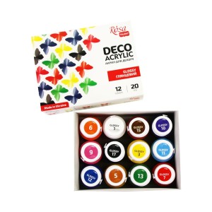 Zestaw farb akrylowych do dekoracji Rosa talent 12 kolorów 20ml. gloss